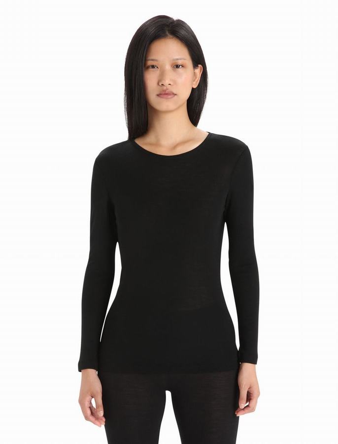 Capas Base Icebreaker Merino 175 Everyday Long Sleeve Crewe Termica Mujer Negros | LXA2069JW