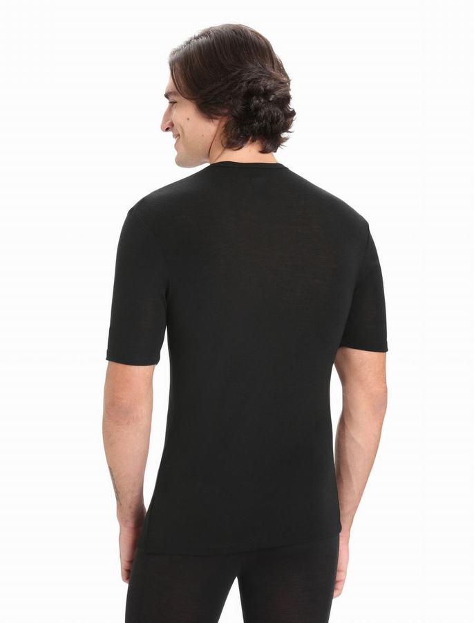 Capas Base Icebreaker Merino 175 Everyday Corta Sleeve Crewe Termica Hombre Negros | RAG877JU