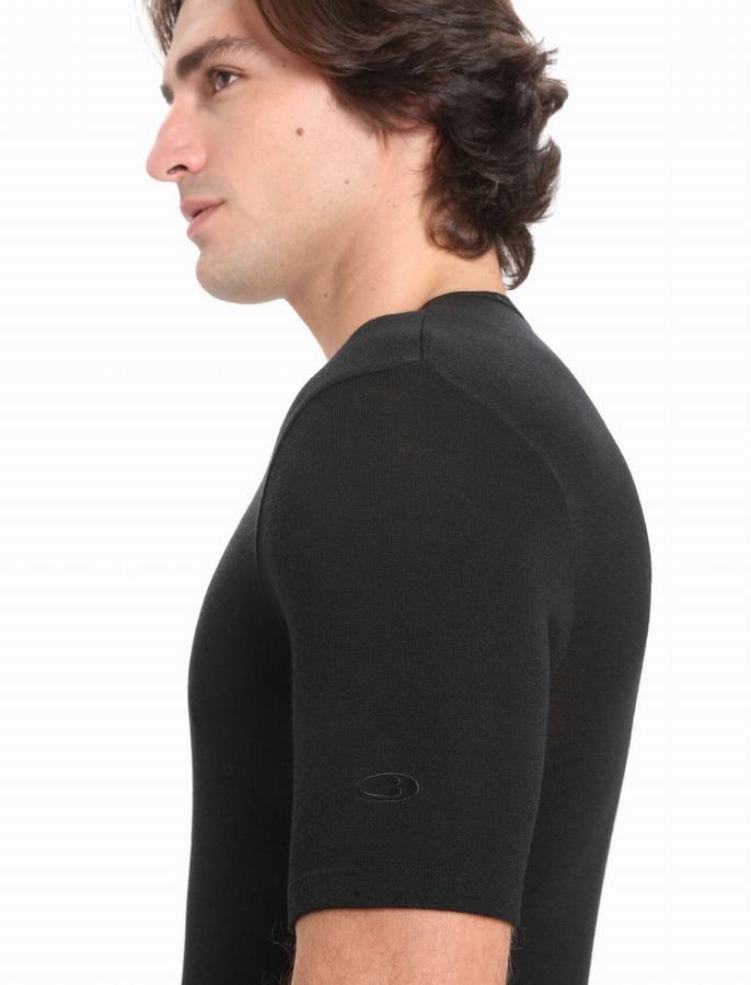 Capas Base Icebreaker Merino 175 Everyday Corta Sleeve Crewe Termica Hombre Negros | RAG877JU