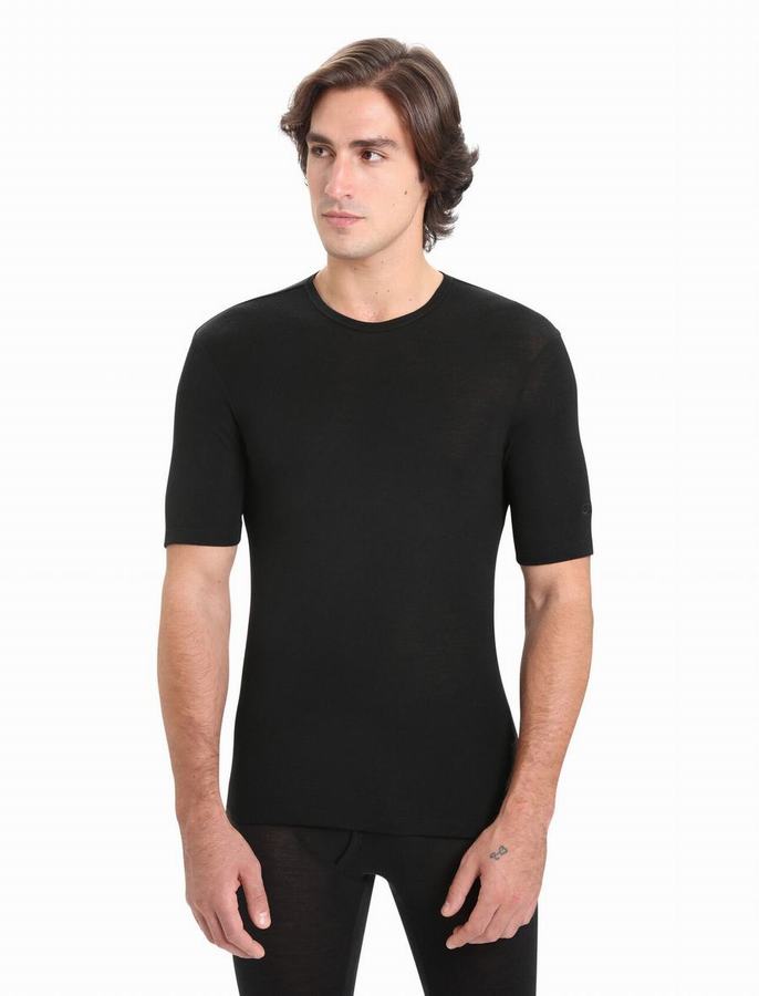 Capas Base Icebreaker Merino 175 Everyday Corta Sleeve Crewe Termica Hombre Negros | RAG877JU