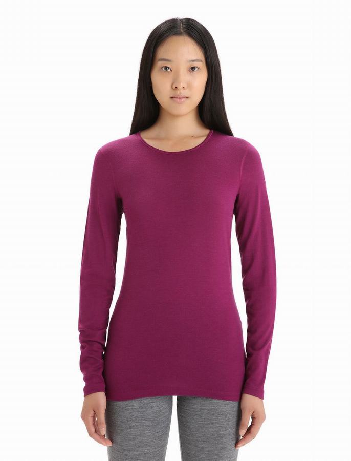 Capas Base Icebreaker Merino 200 Oasis Long Sleeve Crewe Termica Mujer Morados Oscuro | BMH4883UH