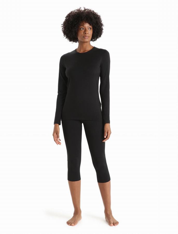 Capas Base Icebreaker Merino 200 Oasis Long Sleeve Crewe Termica Mujer Negros | NAF5849SK