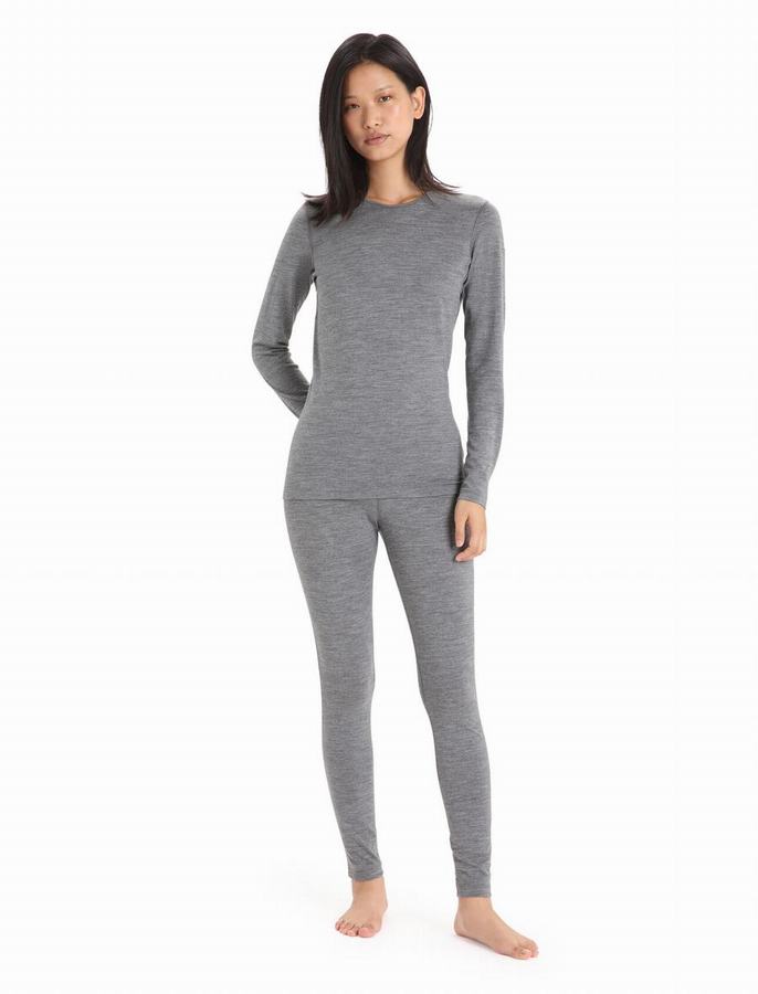 Capas Base Icebreaker Merino 200 Oasis Long Sleeve Crewe Termica Mujer Grises | OOG296SW