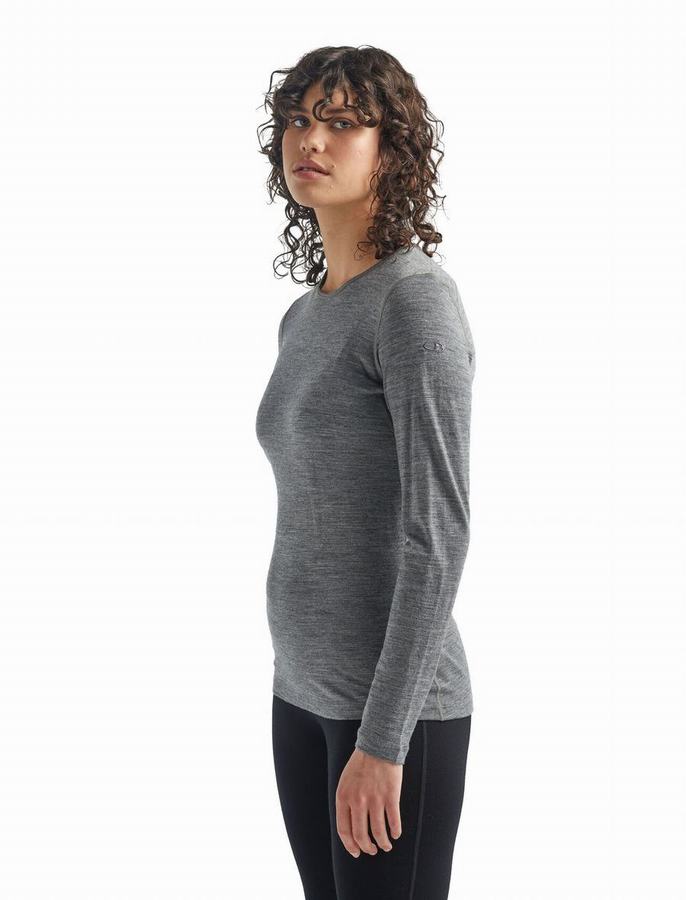 Capas Base Icebreaker Merino 200 Oasis Long Sleeve Crewe Termica Mujer Grises | OOG296SW