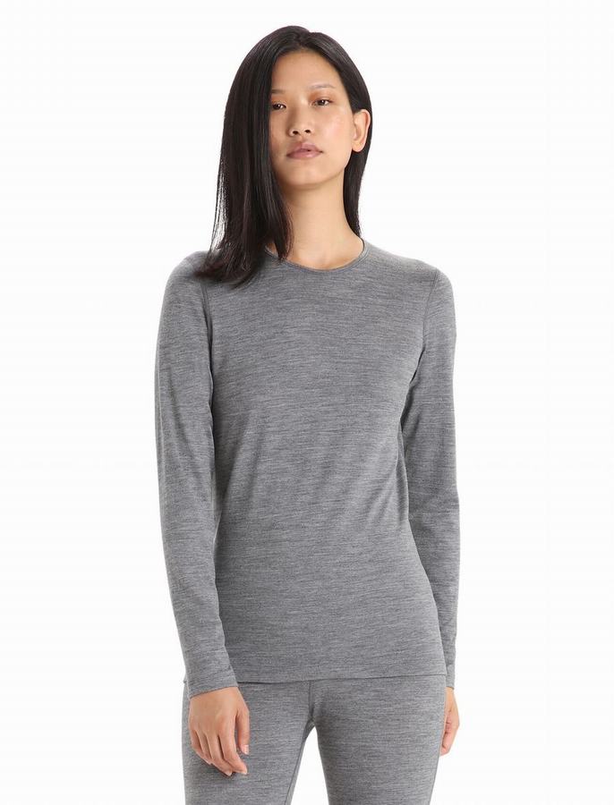 Capas Base Icebreaker Merino 200 Oasis Long Sleeve Crewe Termica Mujer Grises | OOG296SW