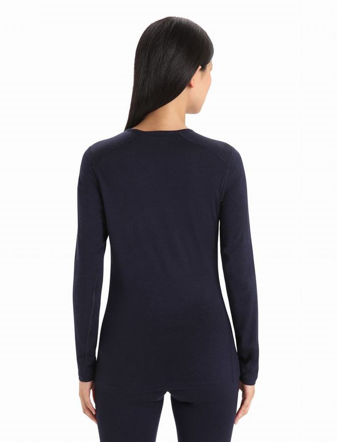 Capas Base Icebreaker Merino 200 Oasis Long Sleeve Crewe Termica Mujer Azul Marino | OQW5579GQ