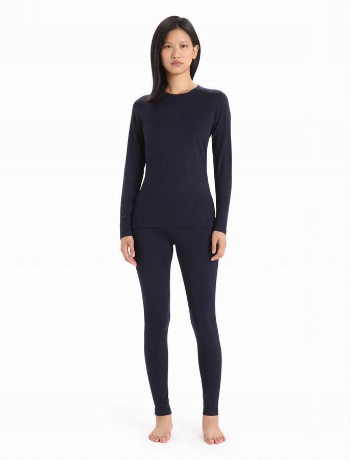 Capas Base Icebreaker Merino 200 Oasis Long Sleeve Crewe Termica Mujer Azul Marino | OQW5579GQ