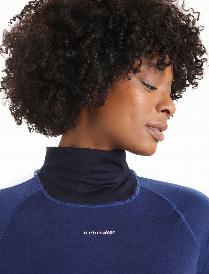 Capas Base Icebreaker Merino 200 Sonebula Long Sleeve High Neck Termica Mujer Azul Marino | BDY74100LK