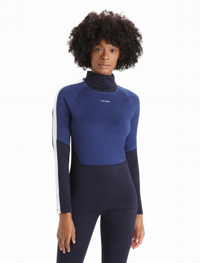 Capas Base Icebreaker Merino 200 Sonebula Long Sleeve High Neck Termica Mujer Azul Marino | BDY74100LK