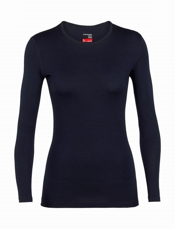 Capas Base Icebreaker Merino 260 Tech Long Sleeve Crewe Termica Mujer Azul Marino | DCD6294HG