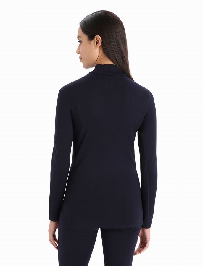 Capas Base Icebreaker Merino 260 Tech Long Sleeve Turtleneck Termica Mujer Azul Marino | FMW1074KU