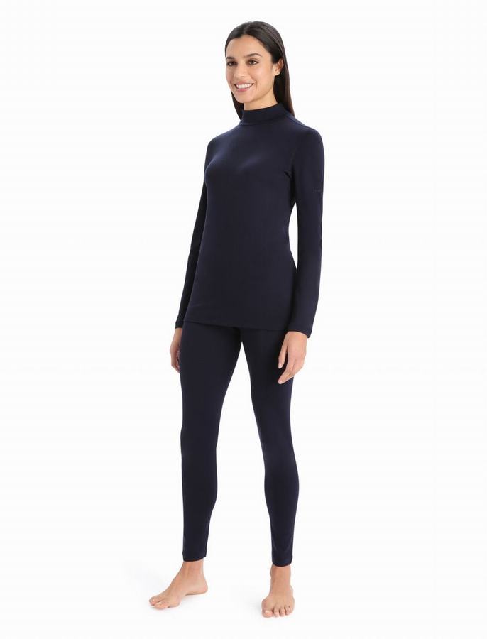 Capas Base Icebreaker Merino 260 Tech Long Sleeve Turtleneck Termica Mujer Azul Marino | FMW1074KU