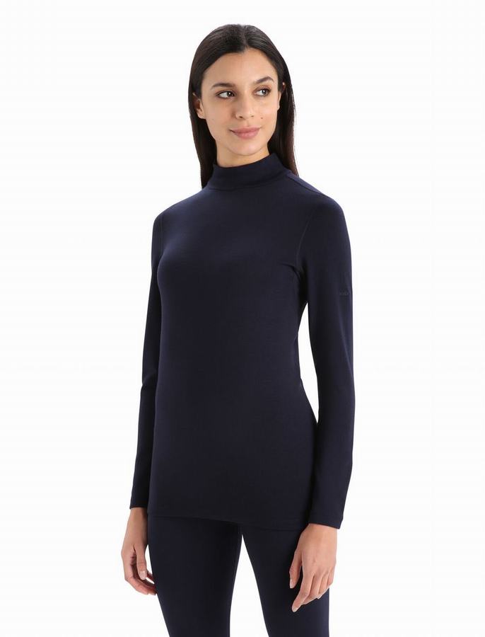 Capas Base Icebreaker Merino 260 Tech Long Sleeve Turtleneck Termica Mujer Azul Marino | FMW1074KU