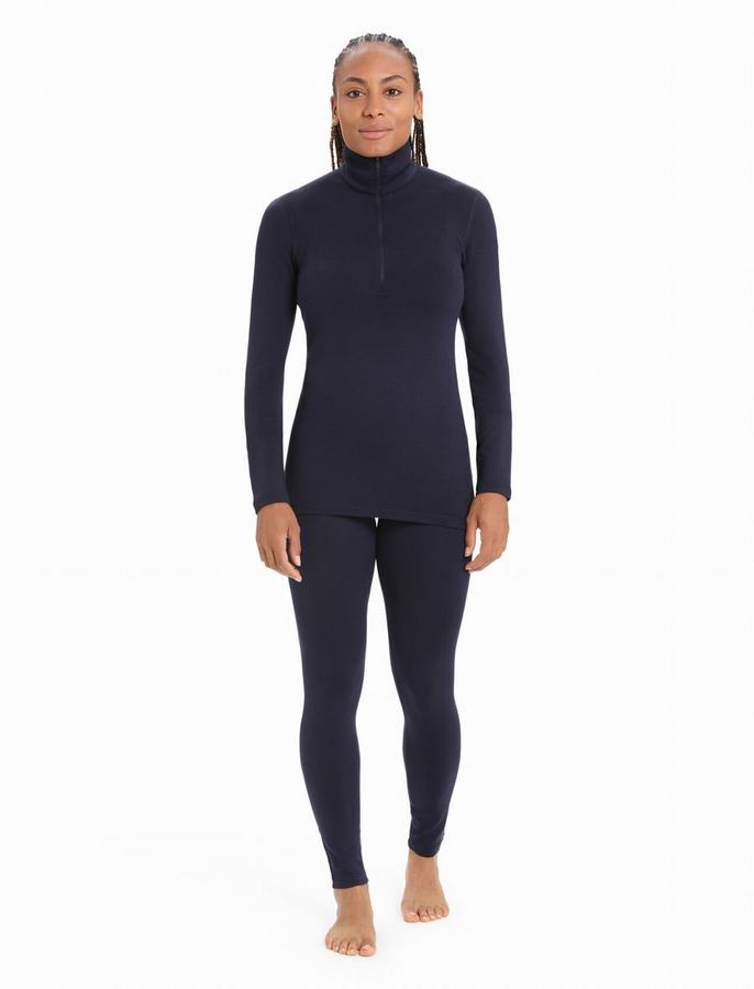 Capas Base Icebreaker Merino 260 Tech Long Sleeve Half Zip Termica Mujer Azul Marino | QUZ6460MT