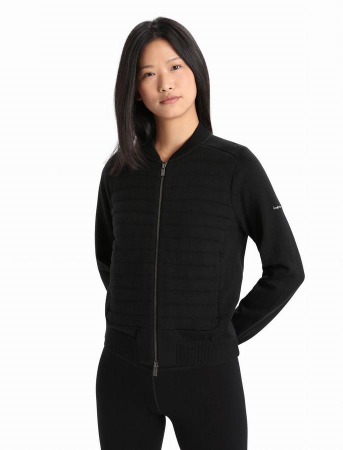 Chaquetas Icebreaker City Label ZoneKnit™ Merino Insulated Knit Bomber Mujer Negros | GCY3632OD