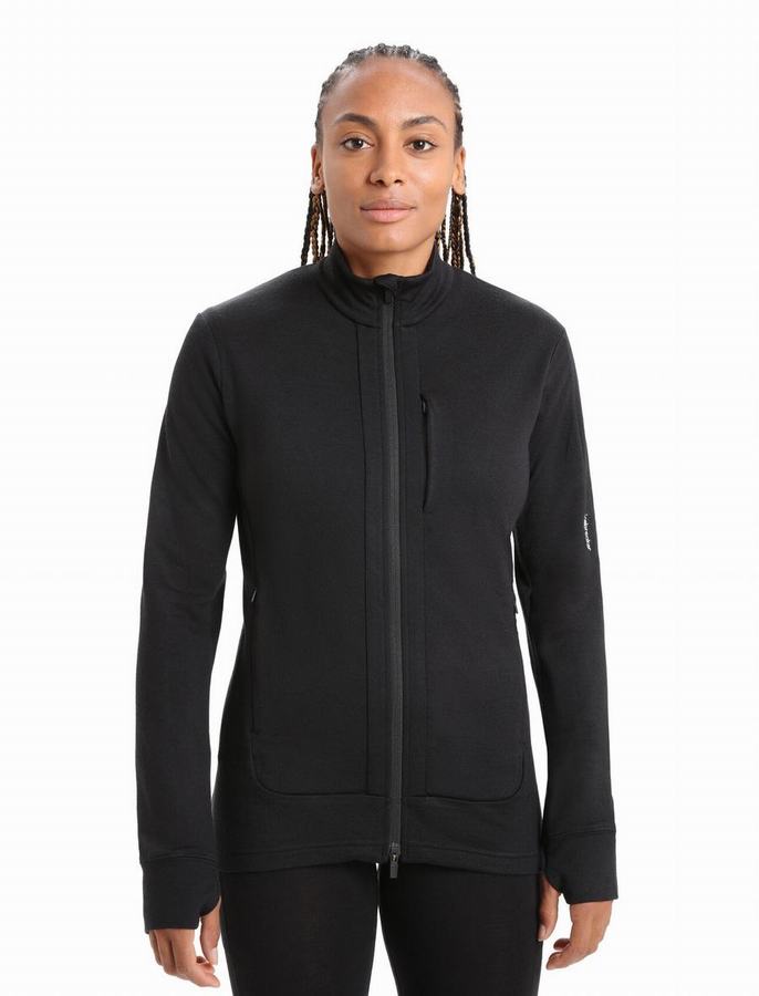 Chaquetas Icebreaker Merino Quantum III Long Sleeve Zip Mujer Negros | LDR7212IA