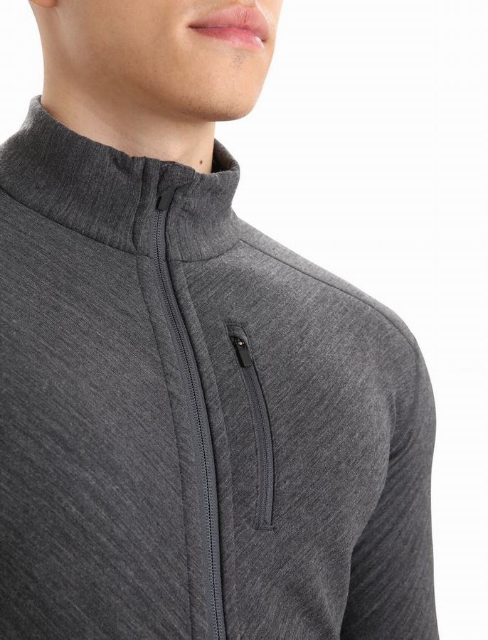 Chaquetas Icebreaker RealFleece™ Merino Descender Long Sleeve Zip Hombre Grises Negros | GAS9215OJ