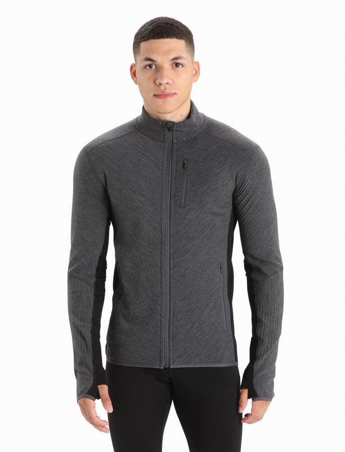 Chaquetas Icebreaker RealFleece™ Merino Descender Long Sleeve Zip Hombre Grises Negros | GAS9215OJ