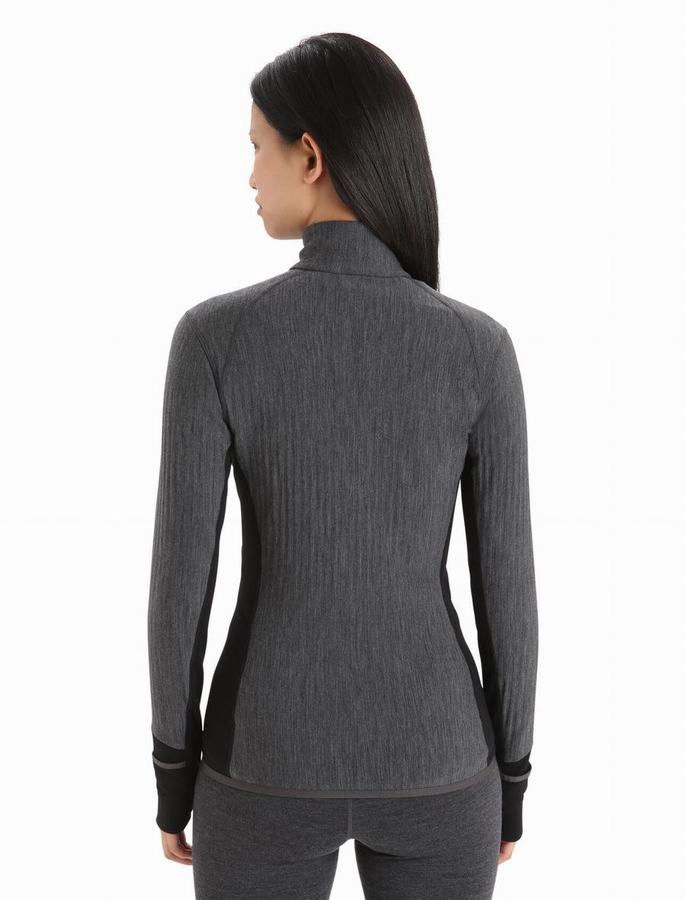 Chaquetas Icebreaker RealFleece™ Merino Descender Long Sleeve Zip Mujer Grises Negros | YJW5475AG