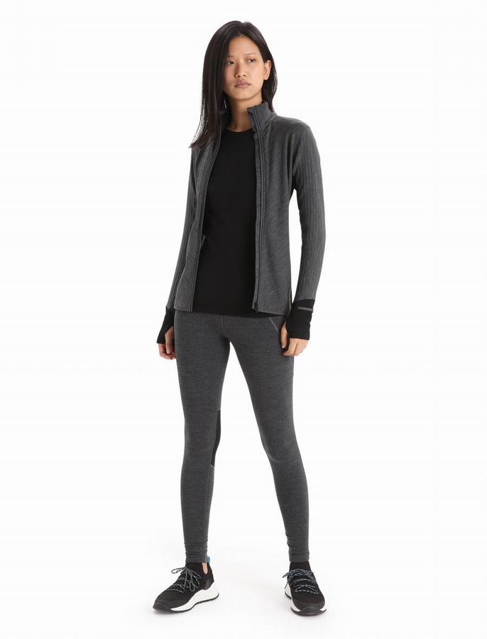 Chaquetas Icebreaker RealFleece™ Merino Descender Long Sleeve Zip Mujer Grises Negros | YJW5475AG