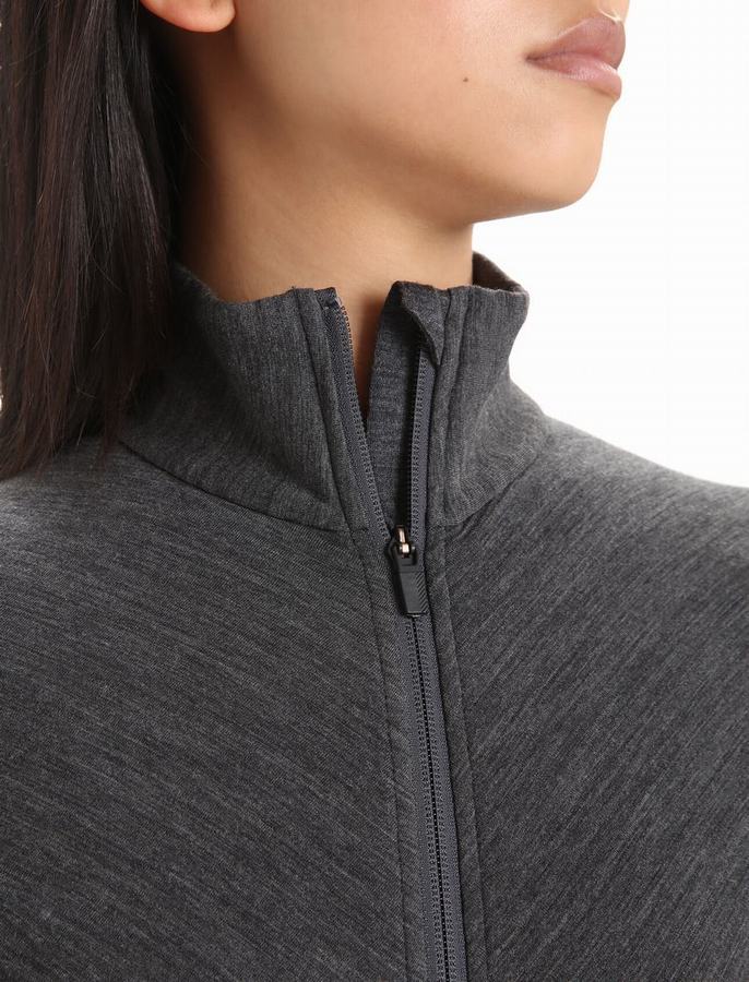 Chaquetas Icebreaker RealFleece™ Merino Descender Long Sleeve Zip Mujer Grises Negros | YJW5475AG