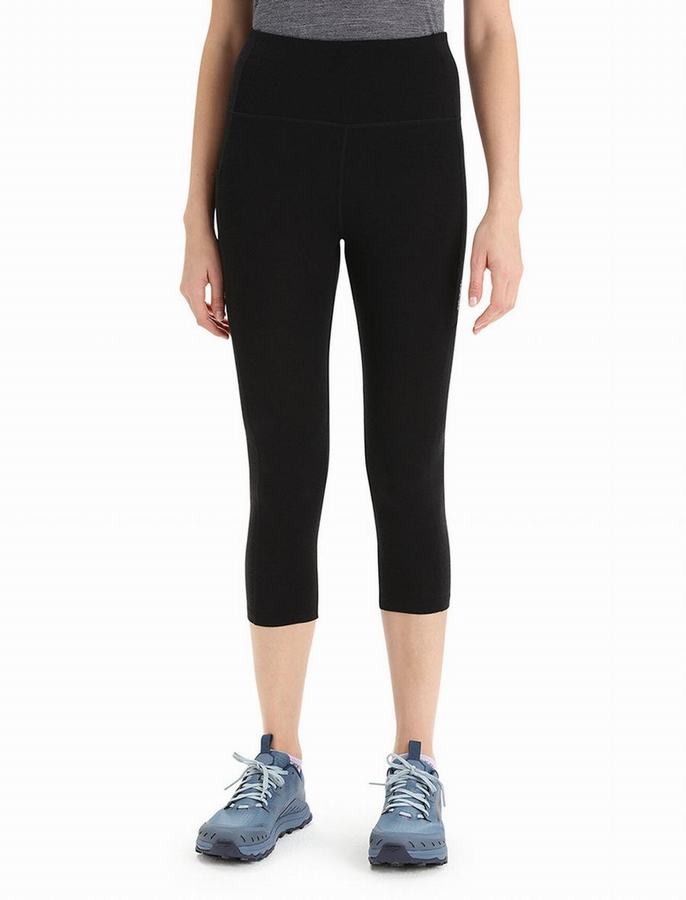 Mallas Icebreaker Merino Fastray High Rise 3/4 Tights Mujer Negros | IOR1399NQ