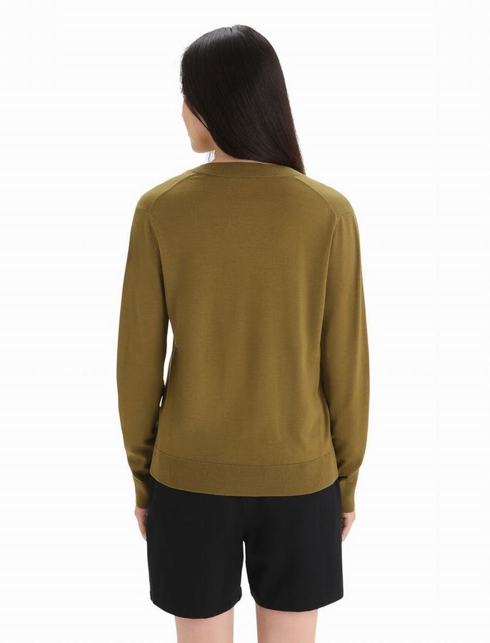 Prendas de Punto Icebreaker Merino Wilcox Long Sleeve V Neck Mujer Verdes Oscuro | ADI5190VK