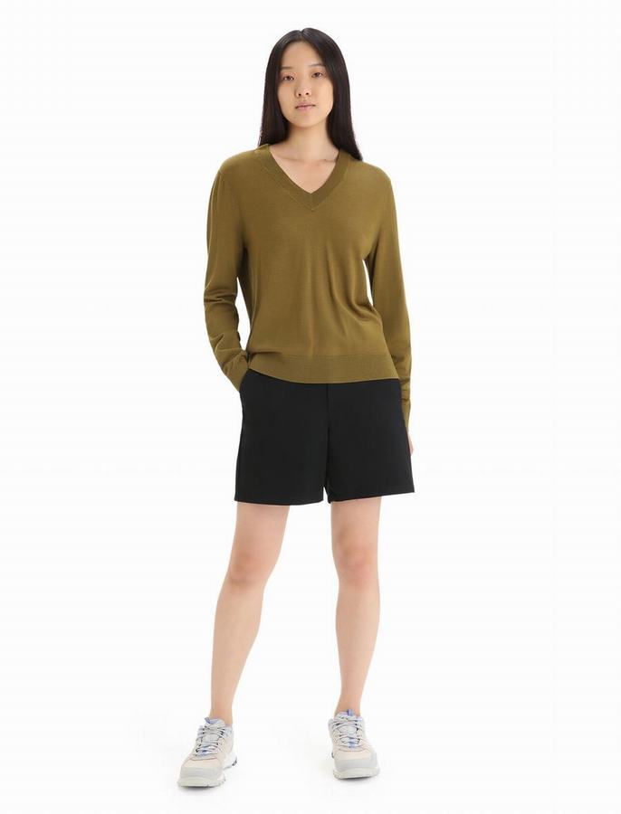 Prendas de Punto Icebreaker Merino Wilcox Long Sleeve V Neck Mujer Verdes Oscuro | ADI5190VK