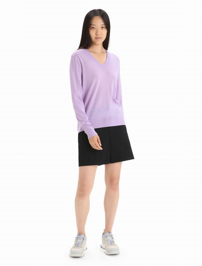 Prendas de Punto Icebreaker Merino Wilcox Long Sleeve V Neck Mujer Morados Claro | AHG3334QY