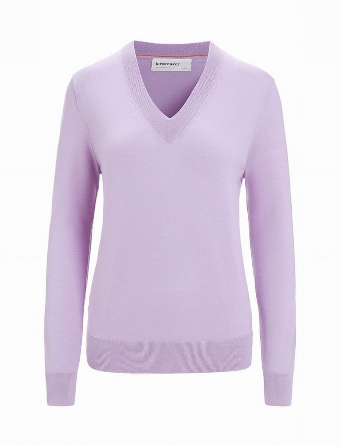 Prendas de Punto Icebreaker Merino Wilcox Long Sleeve V Neck Mujer Morados Claro | AHG3334QY