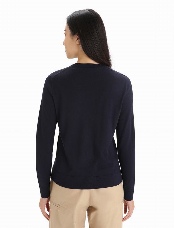 Prendas de Punto Icebreaker Merino Wilcox Long Sleeve Mujer Azul Marino | WQH2776NH