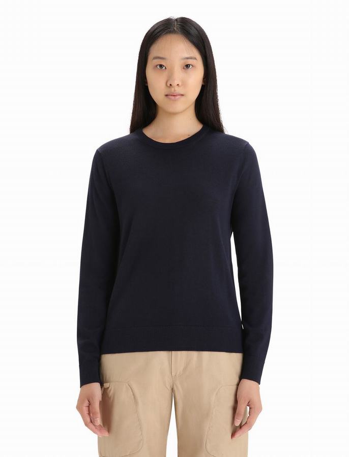 Prendas de Punto Icebreaker Merino Wilcox Long Sleeve Mujer Azul Marino | WQH2776NH