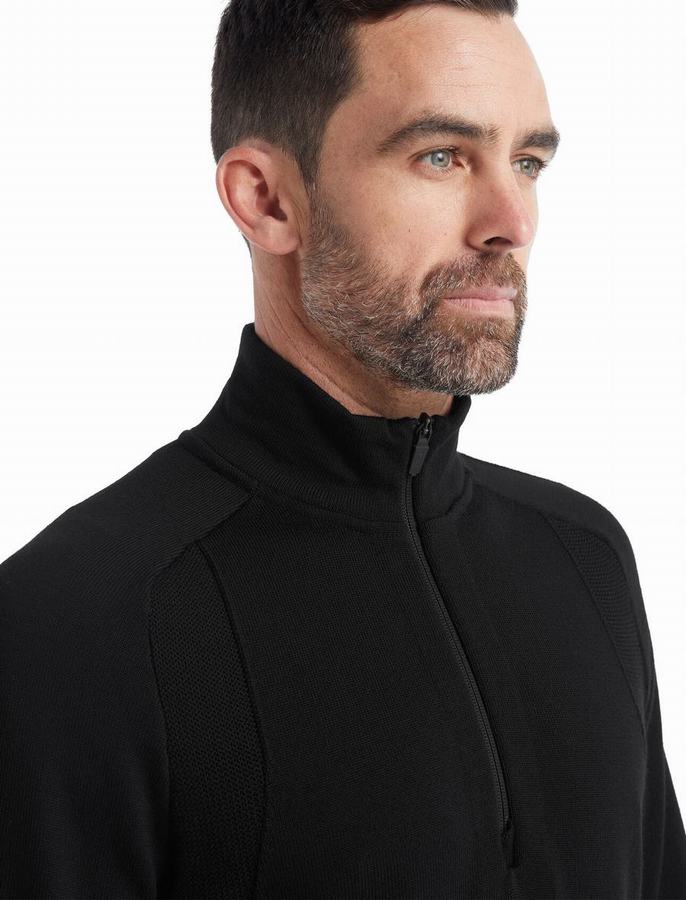 Prendas de Punto Icebreaker ZoneKnit™ Merino Long Sleeve Half Zip Hombre Negros | LTH6523ZK