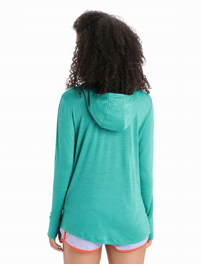 Sudadera Con Capucha Icebreaker Cool-Lite™ Merino Long Sleeve Mujer Verdes Claro | ERE3549QR