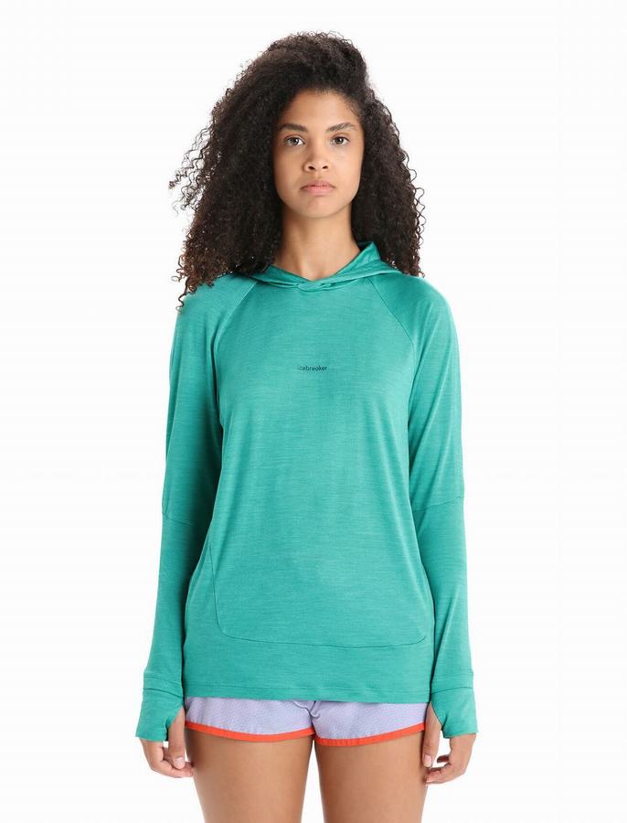 Sudadera Con Capucha Icebreaker Cool-Lite™ Merino Long Sleeve Mujer Verdes Claro | ERE3549QR