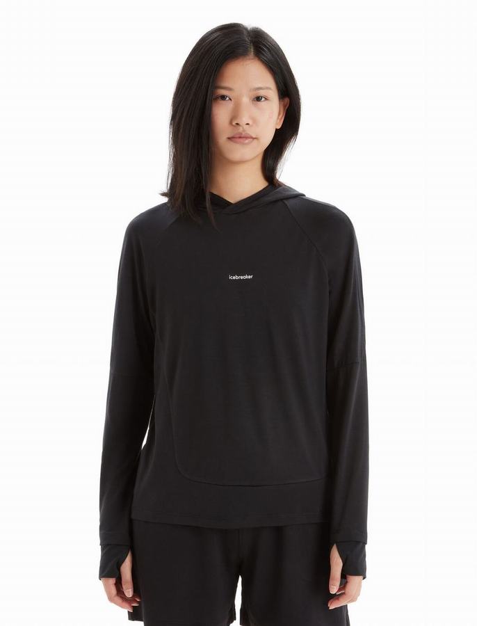 Sudadera Con Capucha Icebreaker Cool-Lite™ Merino Long Sleeve Mujer Negros | ZXH5593QR