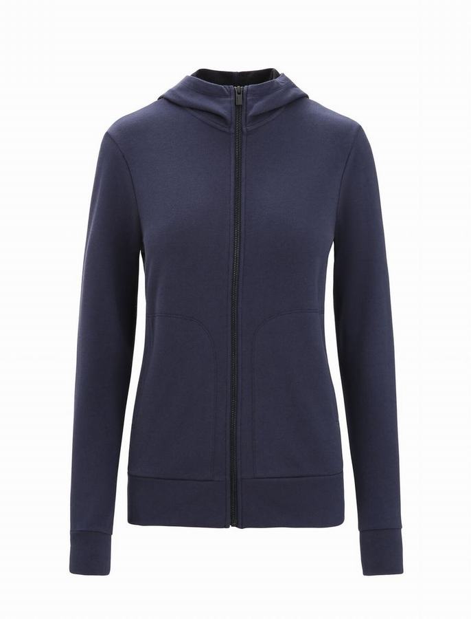 Sudadera Con Capucha Icebreaker Merino Central Classic Long Sleeve Zip Mujer Azul Marino | JCZ1941TD