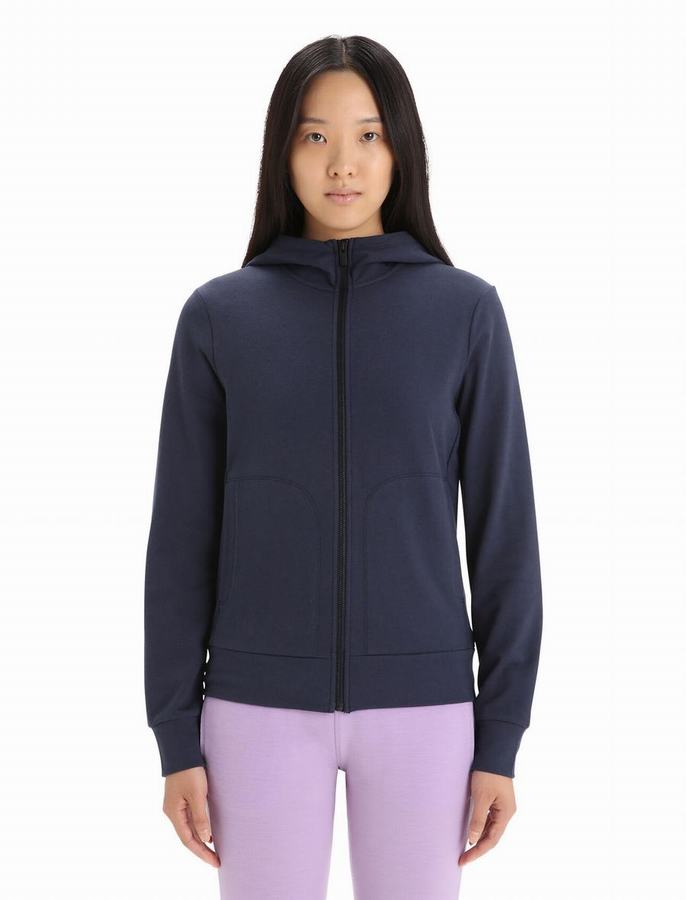 Sudadera Con Capucha Icebreaker Merino Central Classic Long Sleeve Zip Mujer Azul Marino | JCZ1941TD