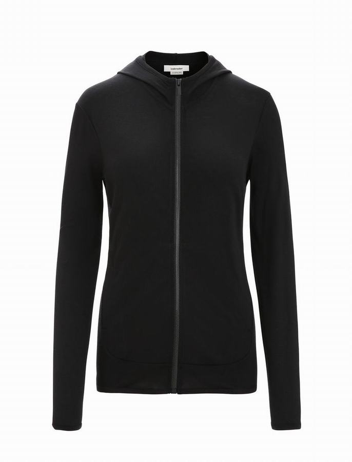 Sudadera Con Capucha Icebreaker Merino Granary Long Sleeve Zip Mujer Negros | SJX7269CS