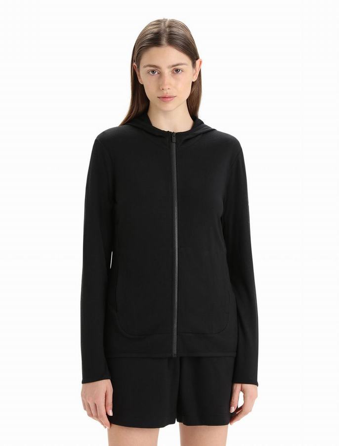 Sudadera Con Capucha Icebreaker Merino Granary Long Sleeve Zip Mujer Negros | SJX7269CS