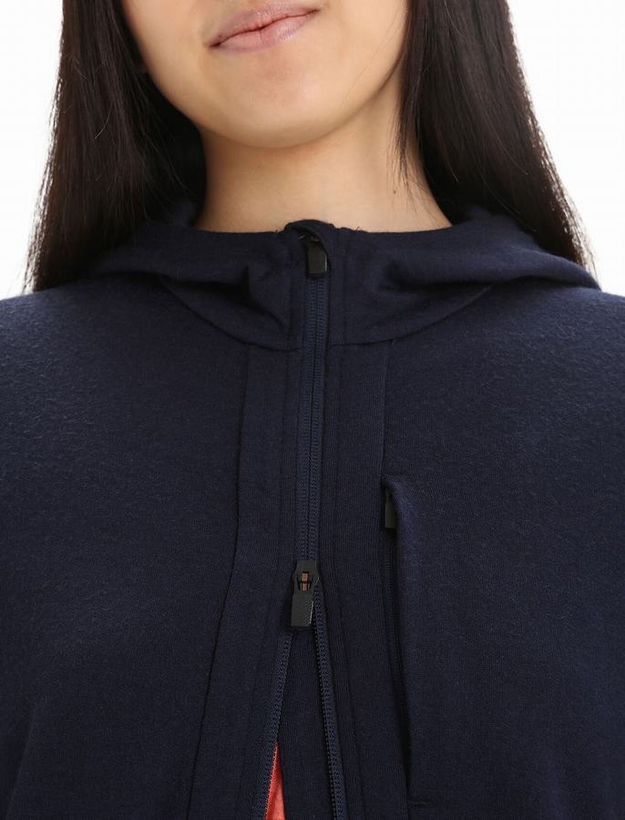 Sudadera Con Capucha Icebreaker Merino Quantum III Long Sleeve Zip Mujer Azul Marino | DZN3165YS