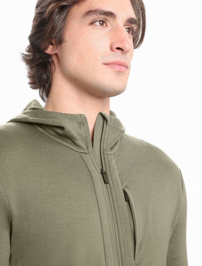 Sudadera Con Capucha Icebreaker Merino Quantum III Long Sleeve Zip Hombre Verde Oliva | JRY486PJ