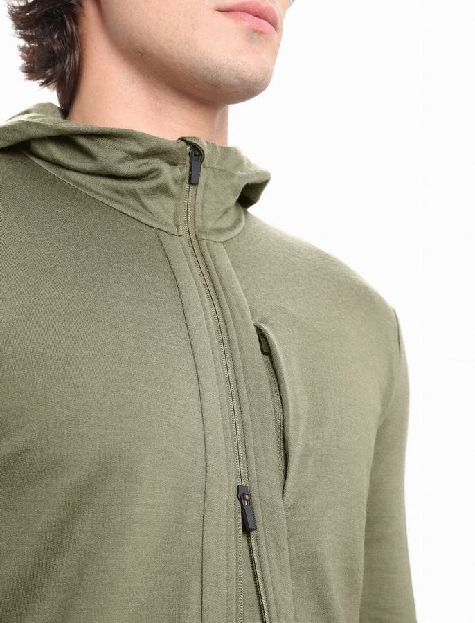 Sudadera Con Capucha Icebreaker Merino Quantum III Long Sleeve Zip Hombre Verde Oliva | JRY486PJ