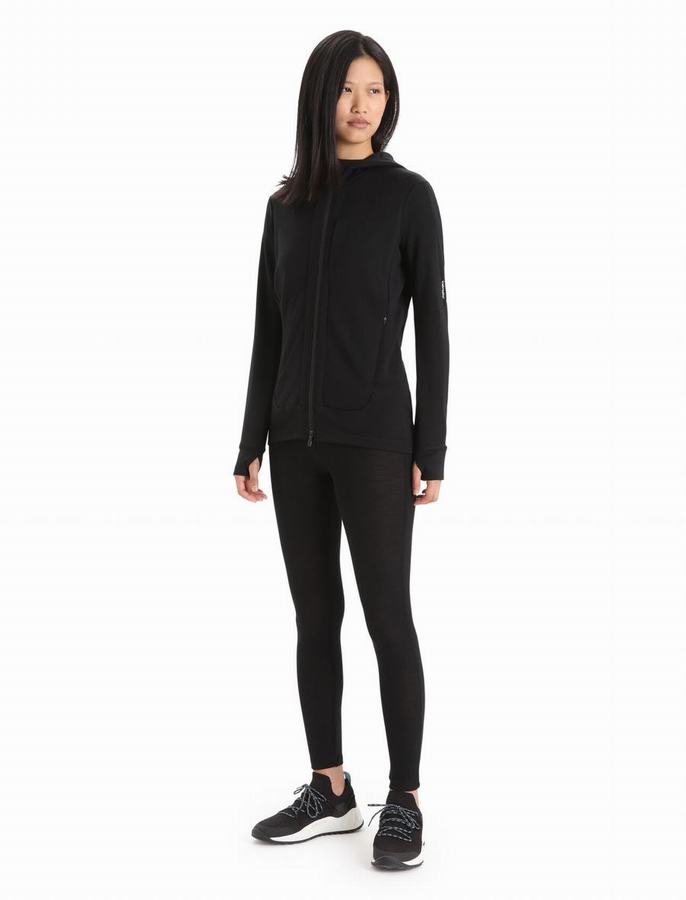 Sudadera Con Capucha Icebreaker Merino Quantum III Long Sleeve Zip Mujer Negros | QXT16100GN