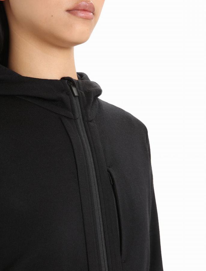 Sudadera Con Capucha Icebreaker Merino Quantum III Long Sleeve Zip Mujer Negros | QXT16100GN