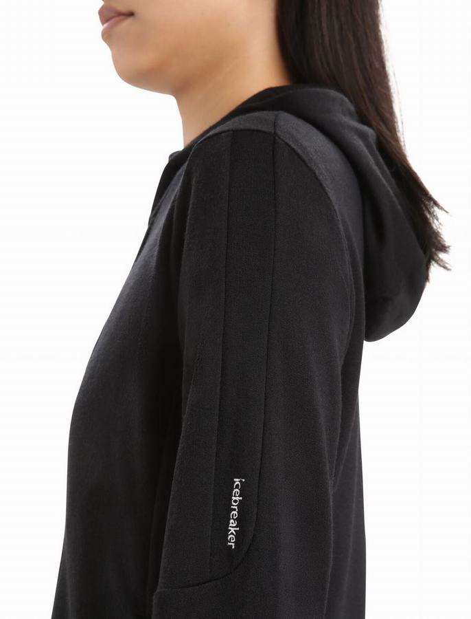 Sudadera Con Capucha Icebreaker Merino Quantum III Long Sleeve Zip Mujer Negros | QXT16100GN