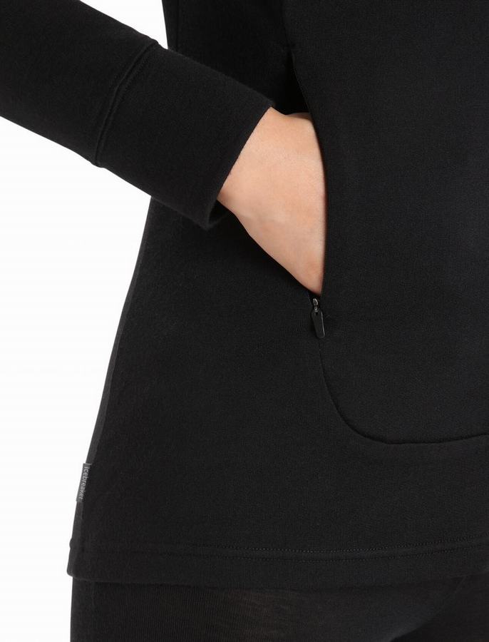 Sudadera Con Capucha Icebreaker Merino Quantum III Long Sleeve Zip Mujer Negros | QXT16100GN