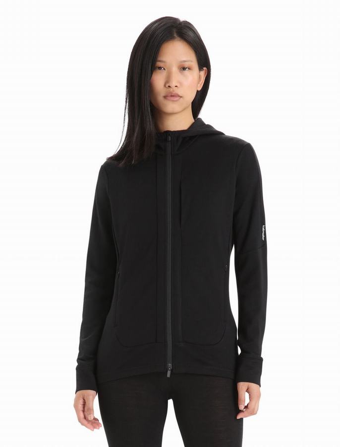 Sudadera Con Capucha Icebreaker Merino Quantum III Long Sleeve Zip Mujer Negros | QXT16100GN