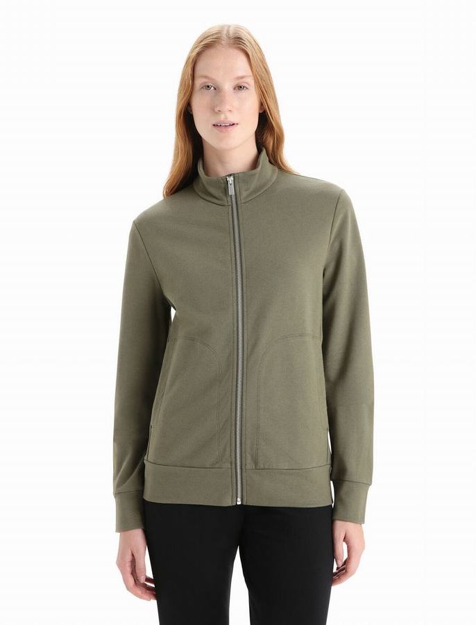 Sudaderas Icebreaker Merino Central Classic Long Sleeve Zip Mujer Verde Oliva | ZQG4992OQ